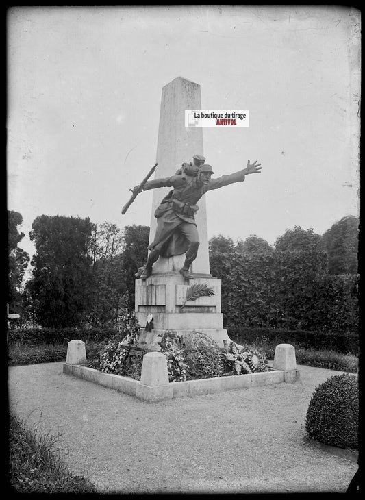 Plaque verre photo négatif noir et blanc 13x18 cm Mulhouse Dornach monument