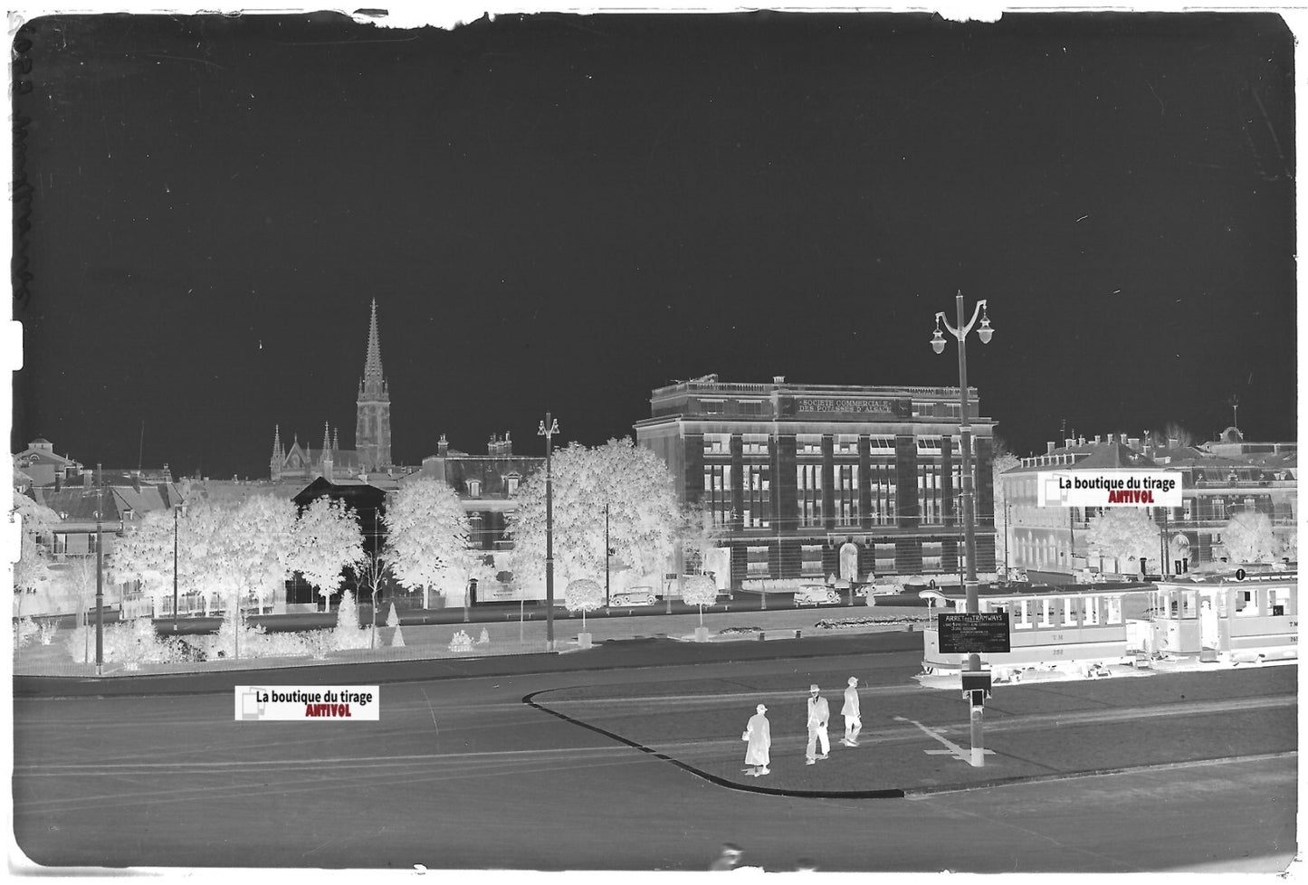 Mulhouse tramway, Plaque verre photo ancienne, négatif noir & blanc 10x15 cm