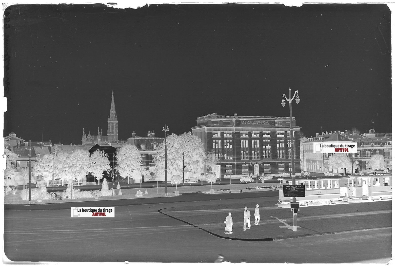 Mulhouse tramway, Plaque verre photo ancienne, négatif noir & blanc 10x15 cm