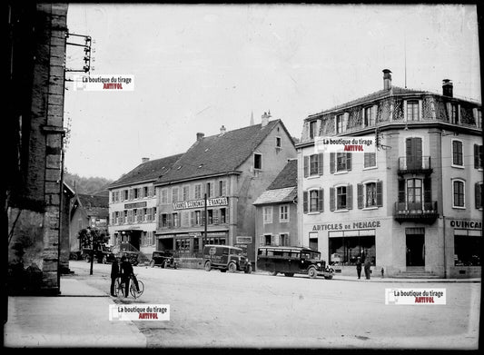 Plaque verre photo ancienne négatif noir et blanc 13x18cm Beaucourt véhicules