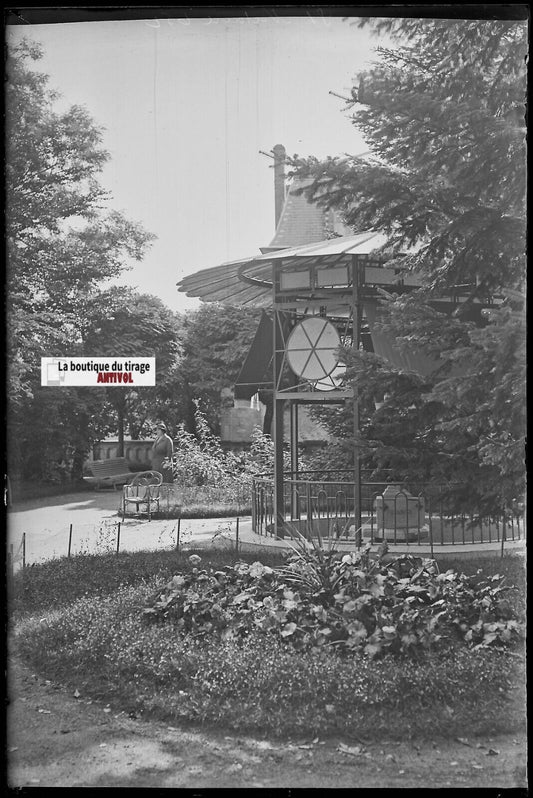 Saint-Nectaire, jardin parc, Plaque verre photo, négatif noir & blanc 10x15 cm