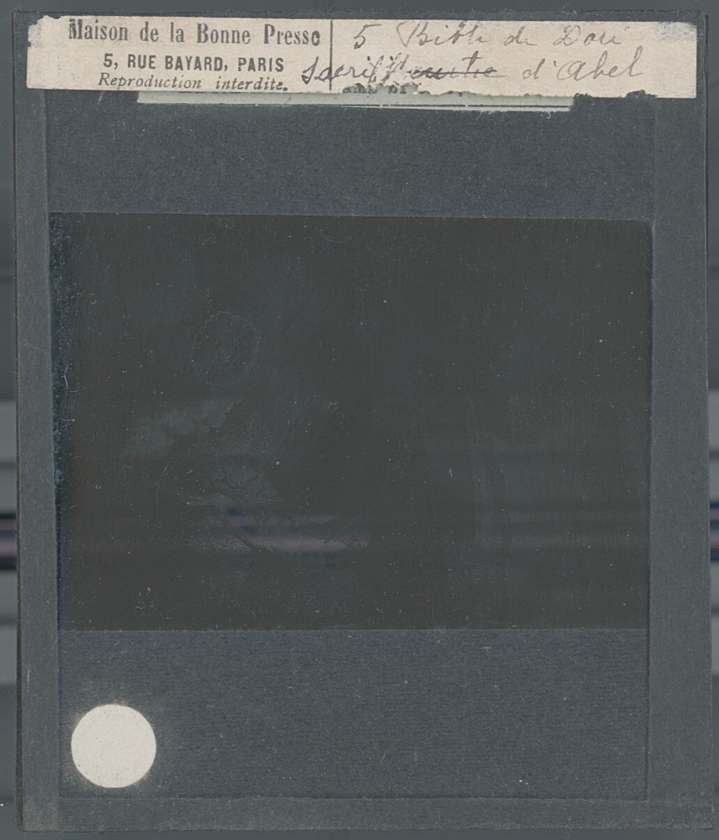 Le sacrifice d'Abel, Bible de Doré, dessin, plaque de verre, positif 8,5x10 cm