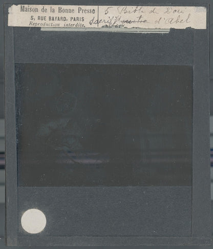 Le sacrifice d'Abel, Bible de Doré, dessin, plaque de verre, positif 8,5x10 cm