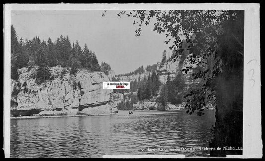 Plaque verre photo négatif noir & blanc 9x14 cm, Rocher de l'Echo, Doubs