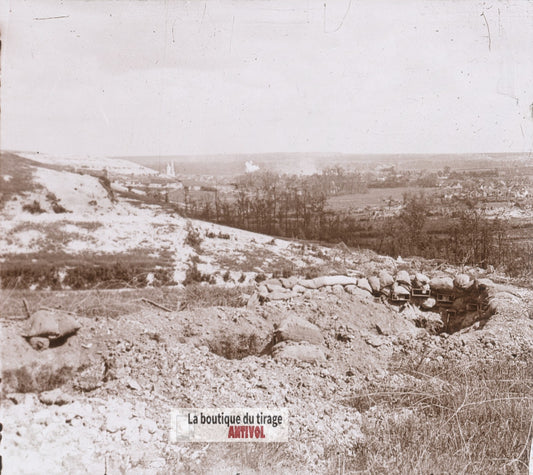 Ablain-Saint-Nazaire, Artois, guerre WW1, plaque verre stéréo, photo 4,5x10,7 cm