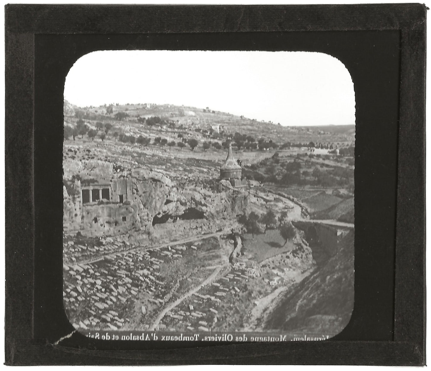 Tombeau d'Absalom, Jérusalem, photo ancienne, plaque de verre, positif 8,5x10 cm