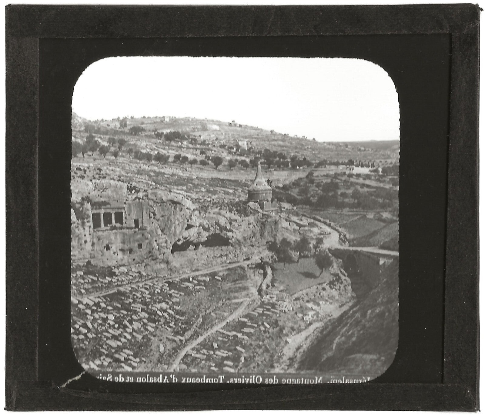 Tombeau d'Absalom, Jérusalem, photo ancienne, plaque de verre, positif 8,5x10 cm