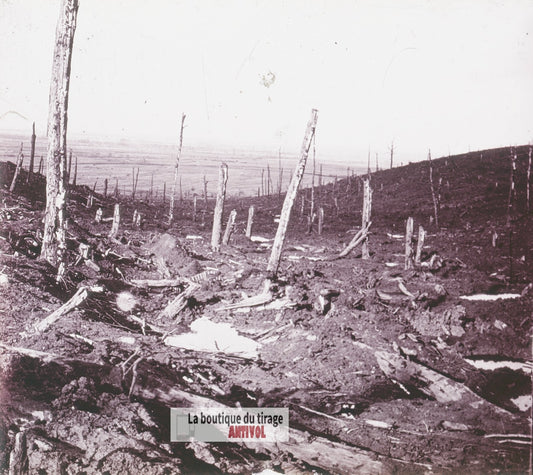 Ravin Fragaoule, Les Éparges, guerre WW1, plaque verre stéréo, photo 4,5x10,7 cm