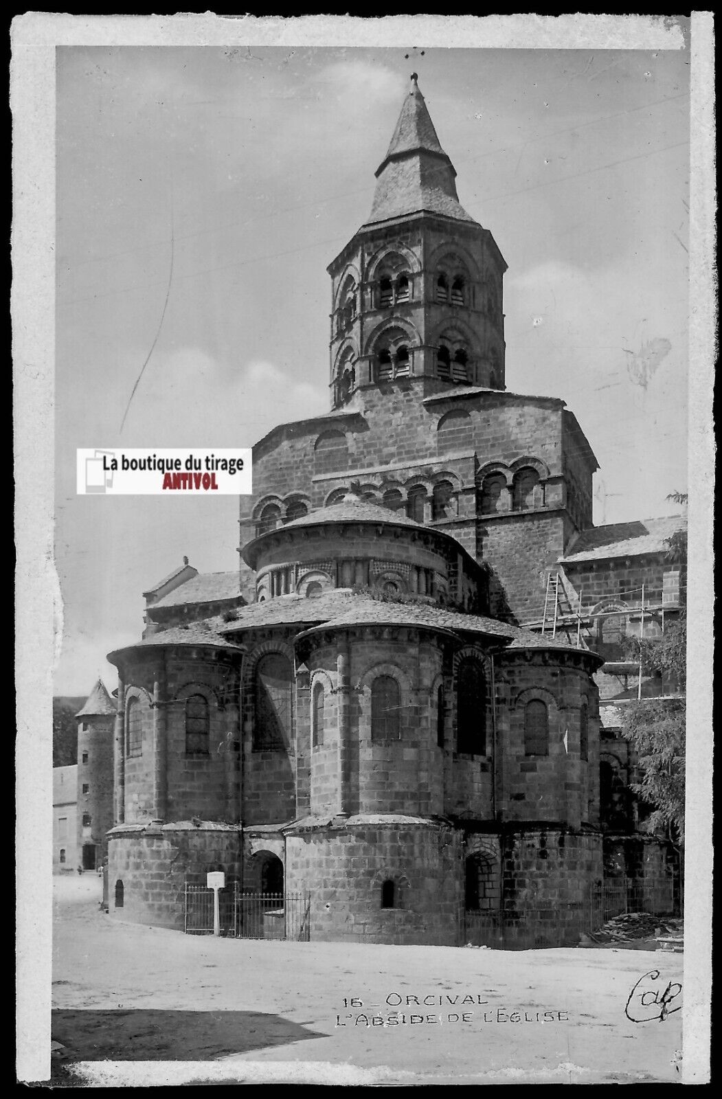 Plaque verre photo ancienne négatif noir & blanc 9x14 cm Orcival, église 0914055