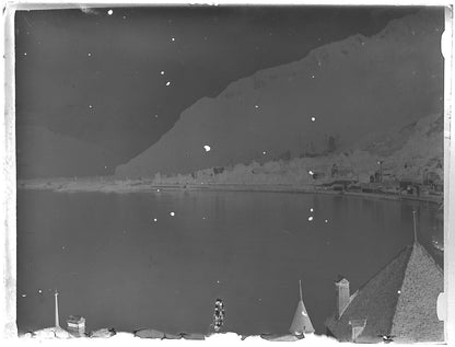 Plaque verre photo ancienne noir et blanc négatif 9x12 cm lac Chillon Suisse