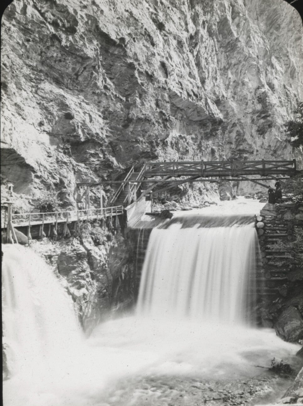 Gorges de la Tamina, Suisse, photo ancienne plaque verre, positif 8,5x10 cm