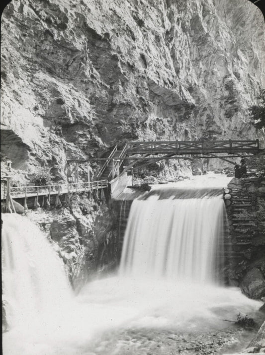 Gorges de la Tamina, Suisse, photo ancienne plaque verre, positif 8,5x10 cm