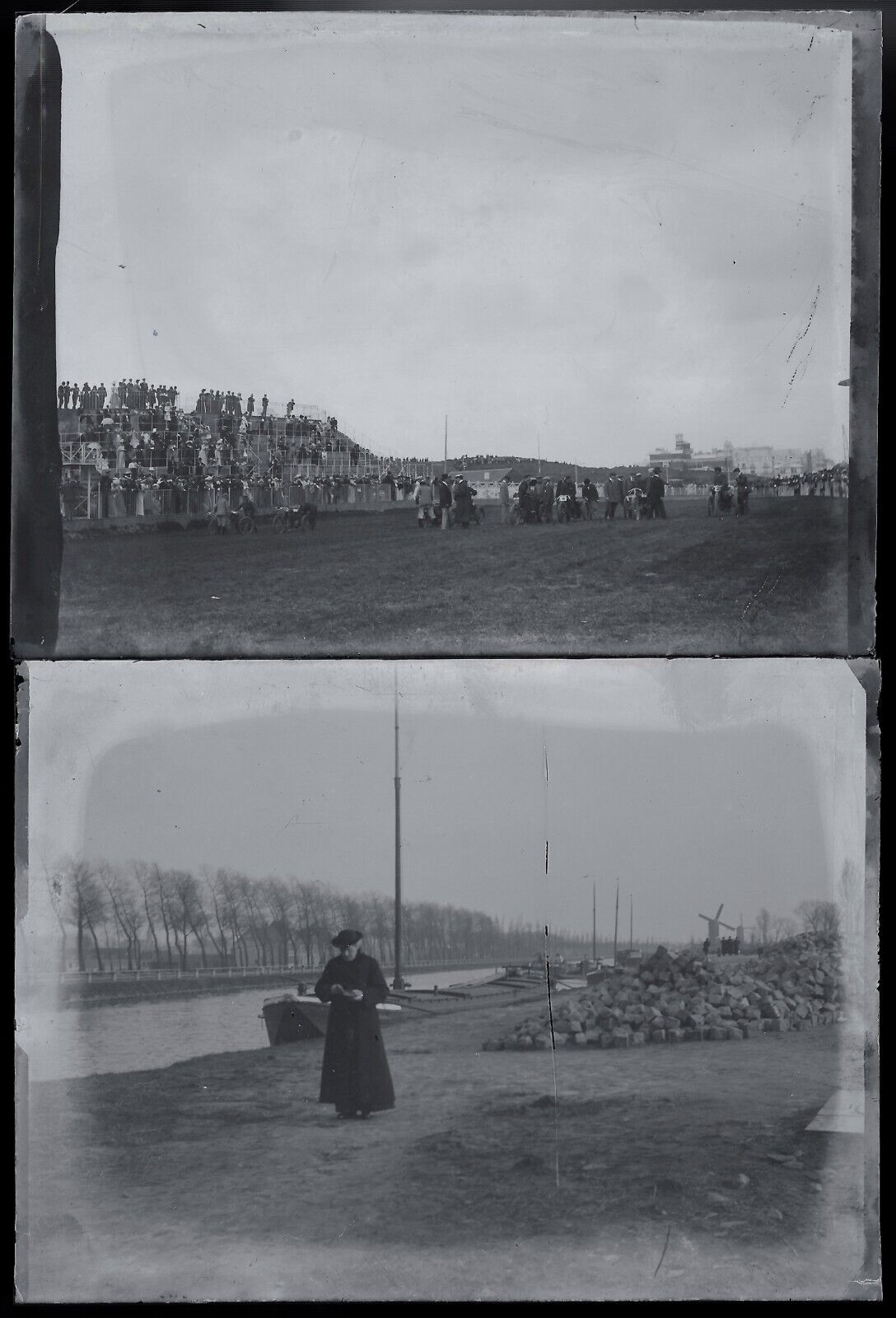 Belgique, bateaux, vélos, motos, photo plaque verre, lot de 14 négatifs 9x12 cm