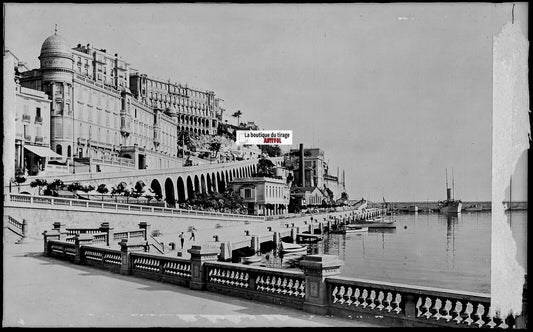 Plaque verre, photo négatif noir & blanc 9x14 cm, Monte-Carlo Monaco, quai