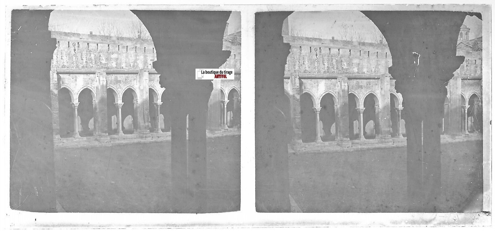 Arles, Saint-Trophime, Plaque verre photo stéréo, positif noir & blanc 6x13 cm