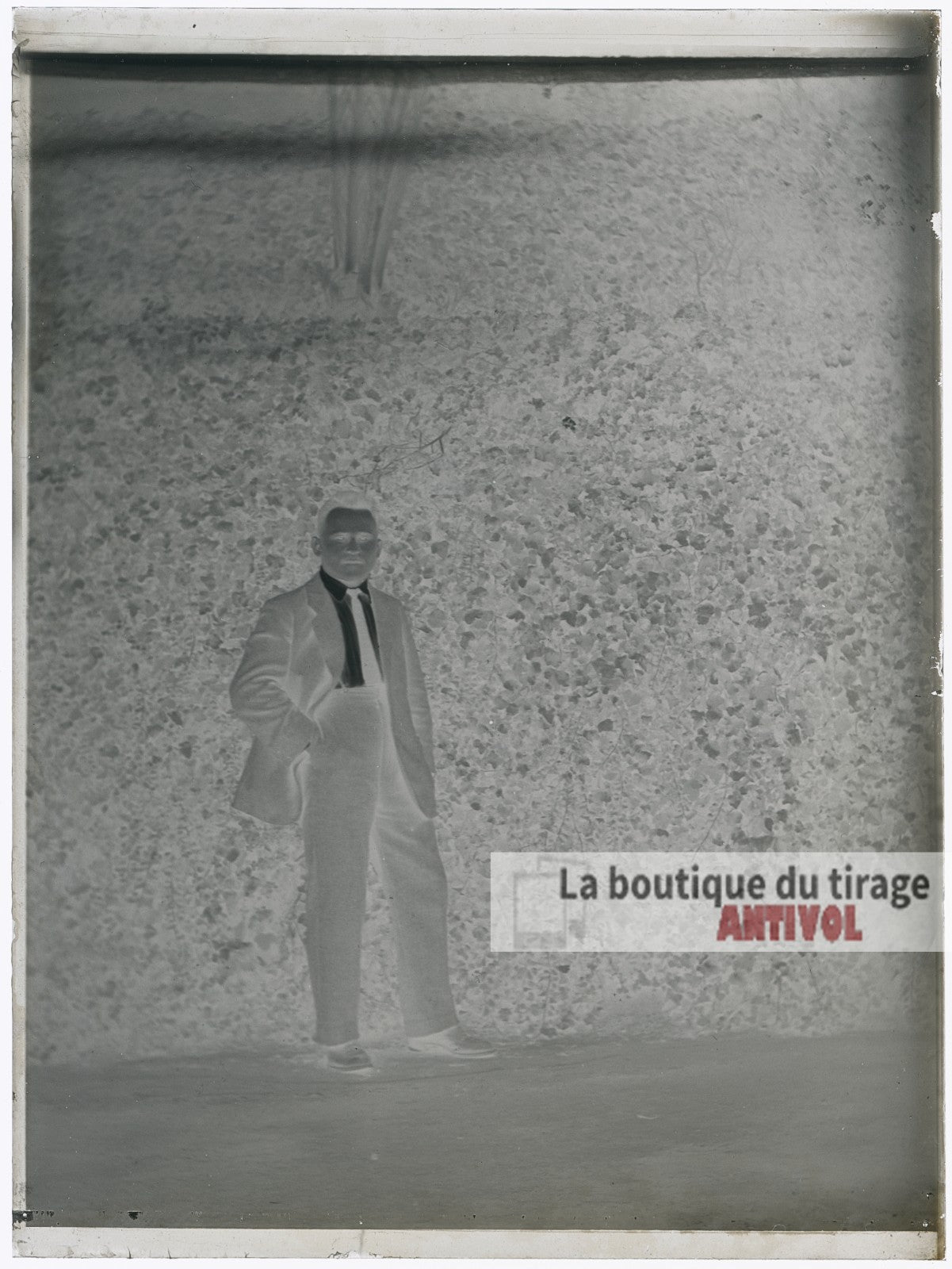 Homme cravate costume, plaque verre, photo ancienne, négatif 9x12 cm