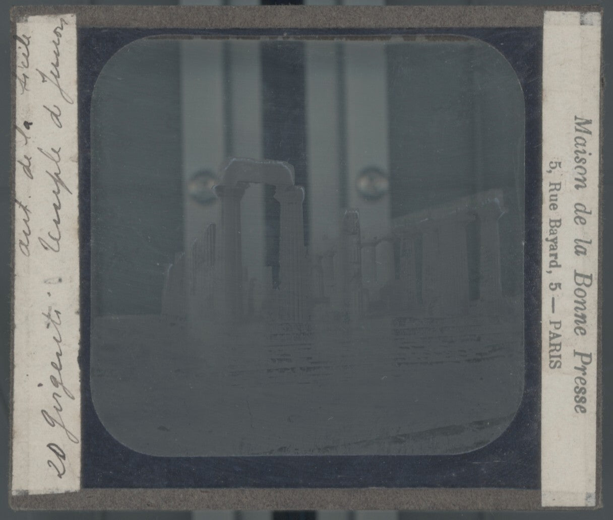 Temple de Junon, Agrigente, photo plaque verre, noir & blanc, positif 8,5x10 cm