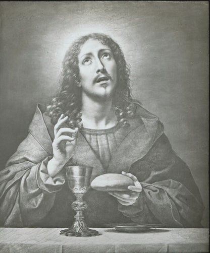 Le Christ bénissant le pain, dessin, plaque verre, positif 8,5x10 cm