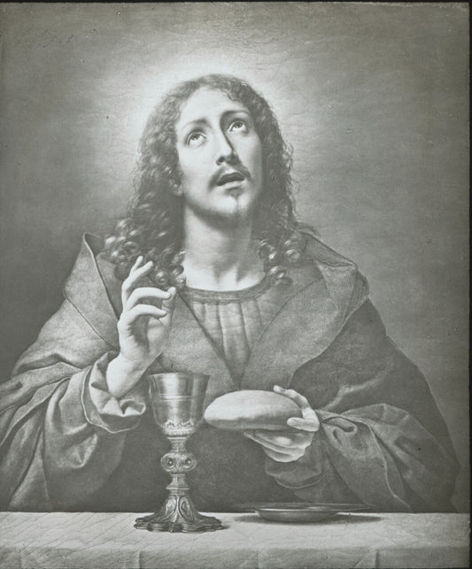 Le Christ bénissant le pain, dessin, plaque verre, positif 8,5x10 cm
