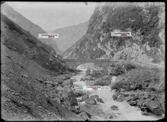 Plaque verre photo ancienne négatif noir et blanc 13x18 cm Haguenau rivière eau