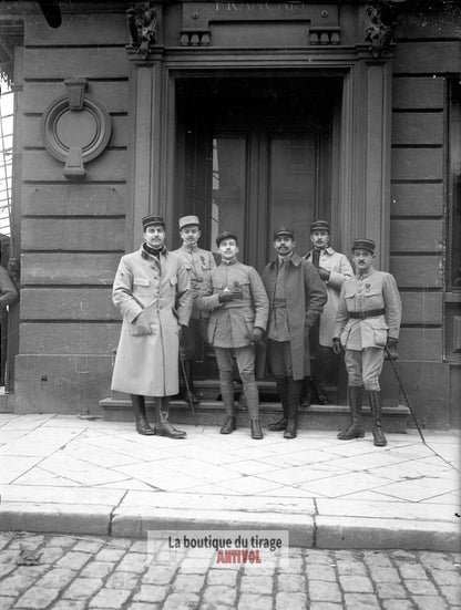 Officiers français, soldats, plaque verre, photo ancienne, négatif 9x12 cm