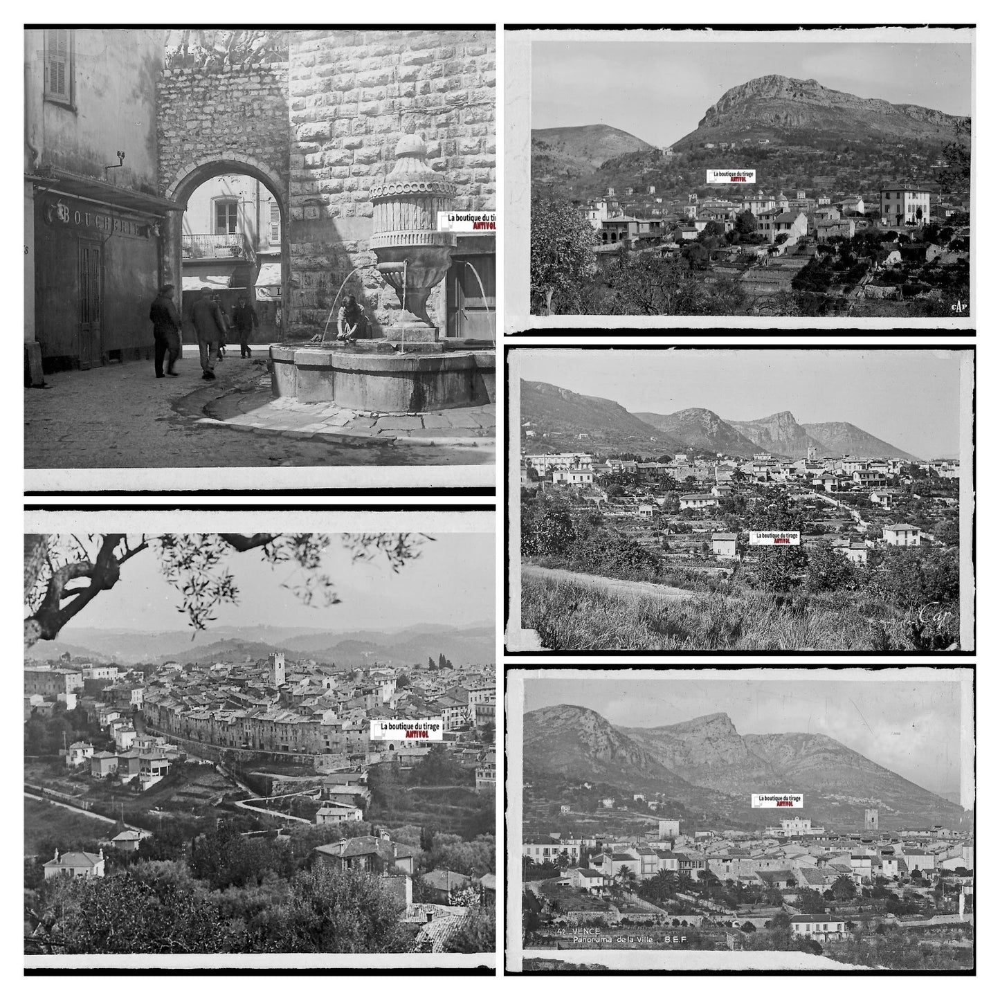 Vence, France Provence, photos anciennes plaque verre, lot de 5 négatifs 9x14 cm