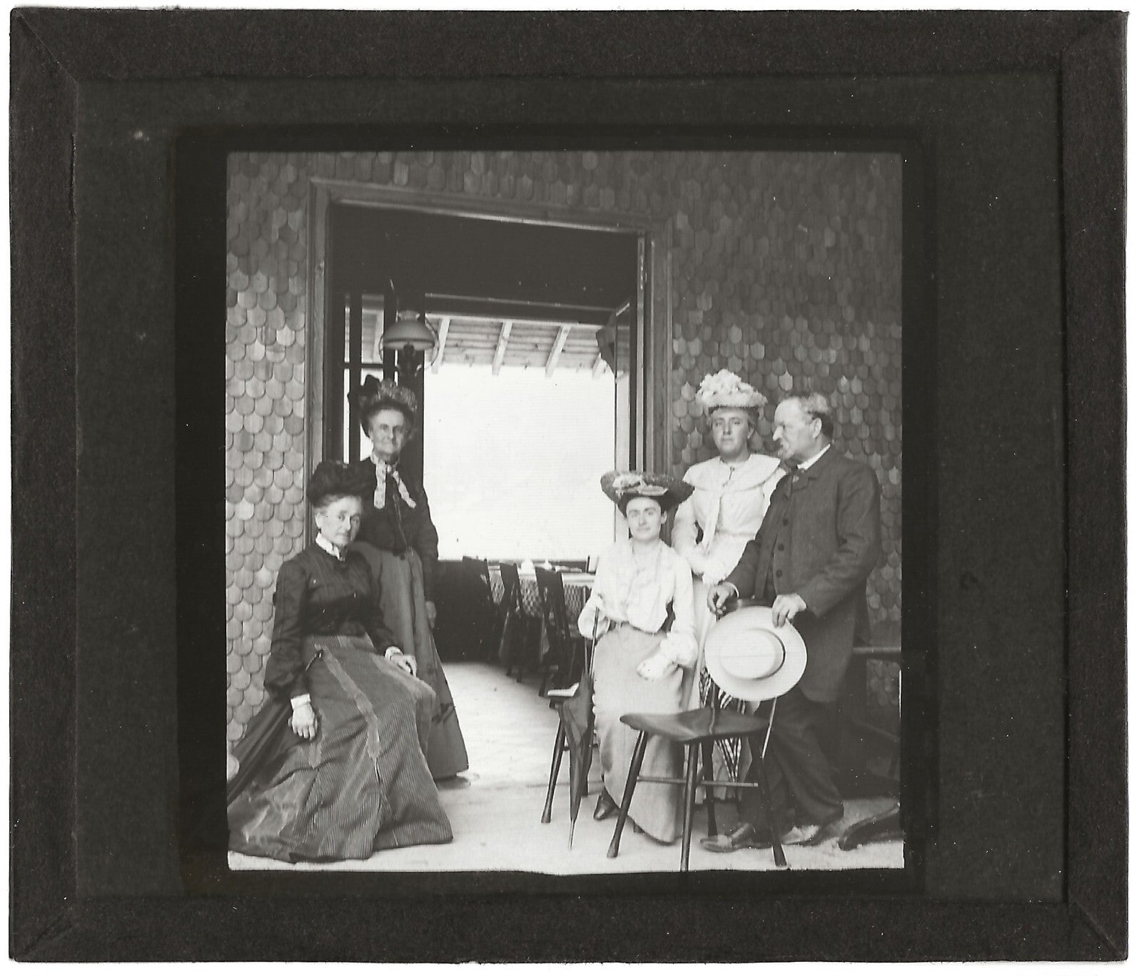 Famille, femmes, France, photo ancienne plaque de verre, positif 8,5x10 cm