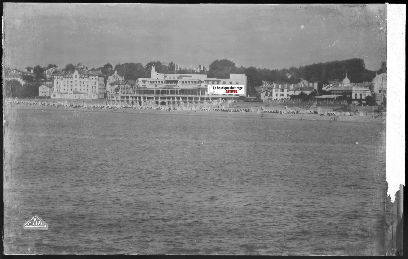 Saint-Jean-de-Luz, la plage, Plaque verre photo, négatif noir & blanc 9x14 cm