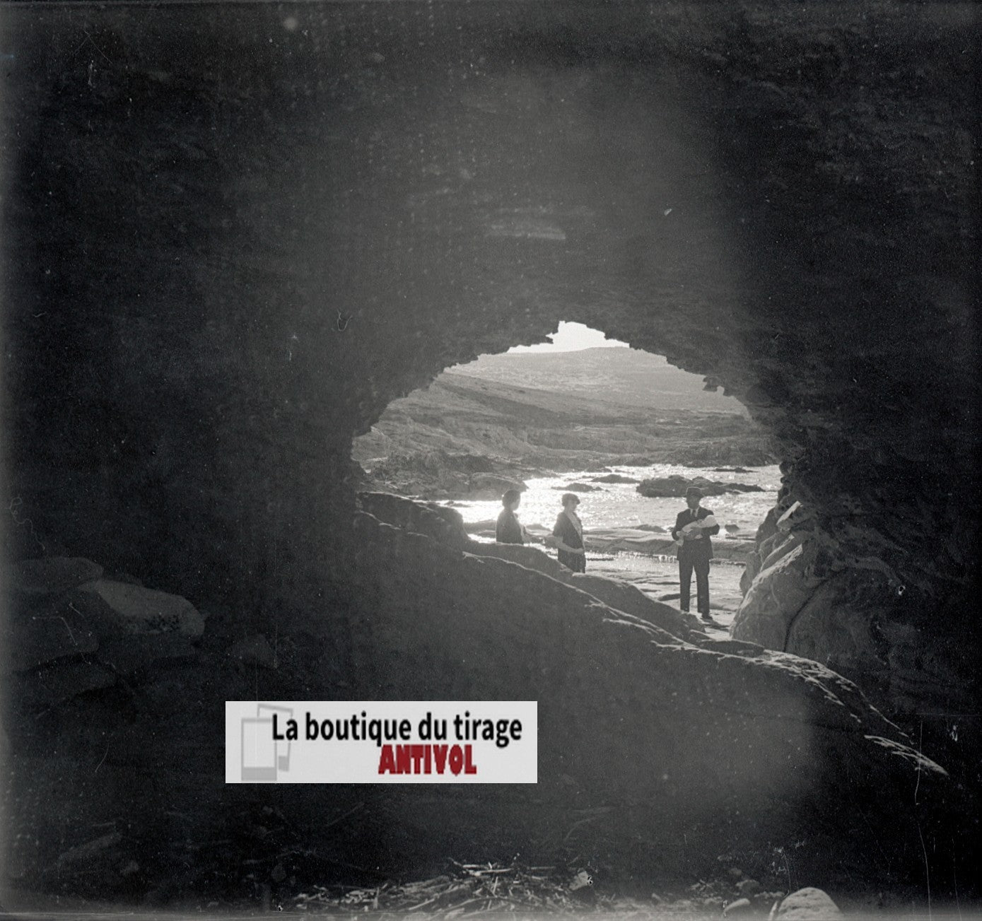 Algérie, mer, plaque verre, photo stéréoscopie, négatif noir & blanc 6x13 cm