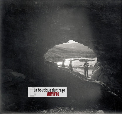 Algérie, mer, plaque verre, photo stéréoscopie, négatif noir & blanc 6x13 cm