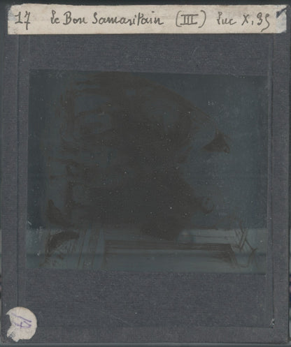 Luc, scène religieuse, dessin peinture plaque de verre, positif 8,5x10 cm