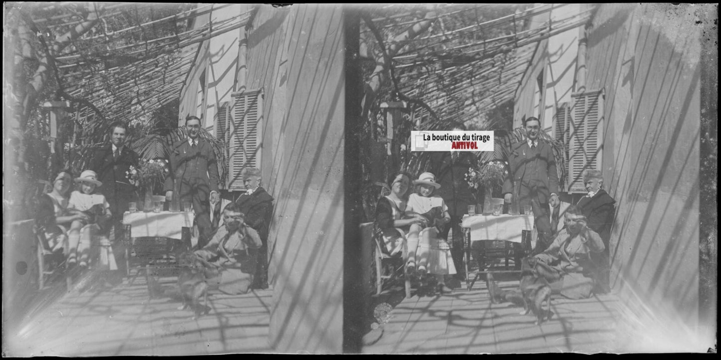 Normandie, famille maison, stéréoscopie plaque ancienne verre, négatif 9x18 cm