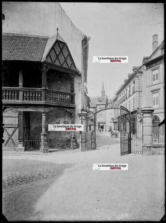 Plaque verre photo ancienne négatif noir et blanc 13x18 cm Colmar rue des Juifs