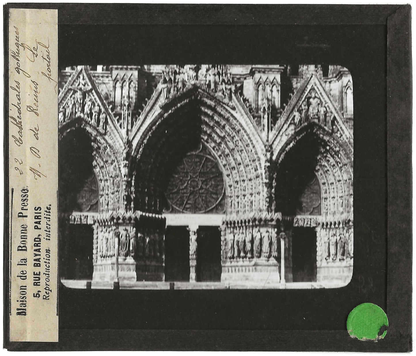 Cathédrale Notre-Dame de Reims, photo plaque de verre, positif 8,5x10 cm