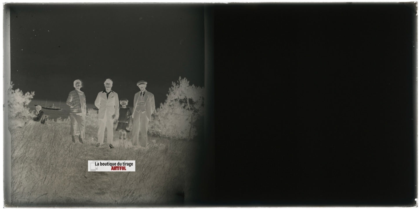 Normandie, mer bateau, stéréoscopie plaque ancienne verre, négatif 9x18 cm