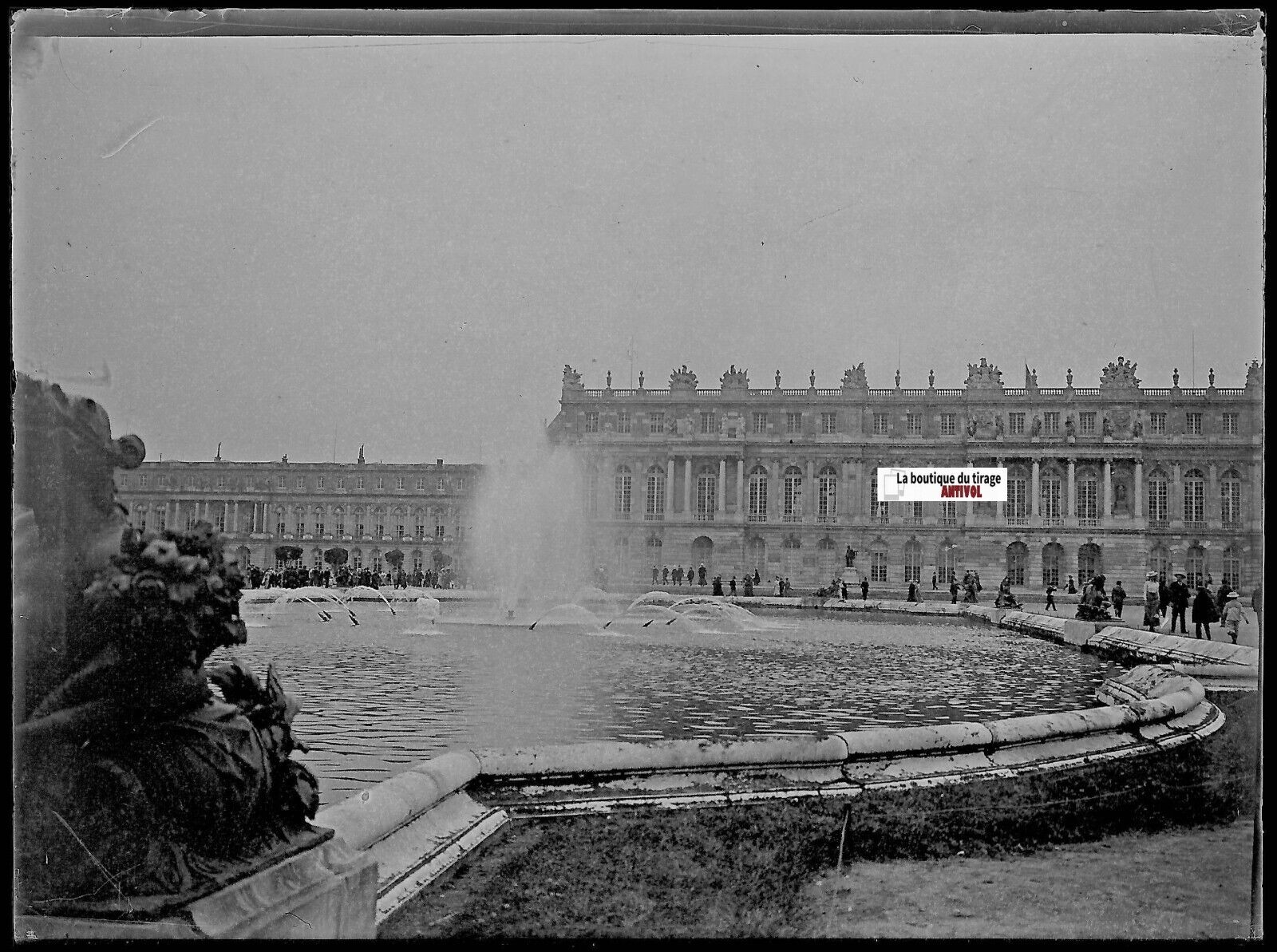 Château Versailles, Plaque verre photo ancienne, négatif noir & blanc 9x12 cm