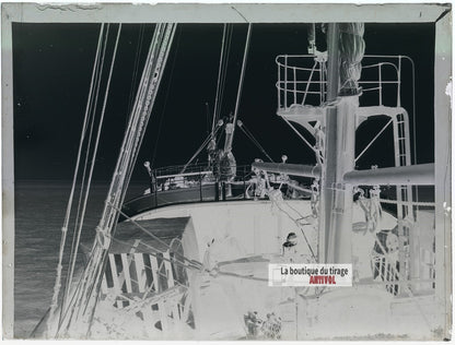 Algérie, Alger, bateau mer, plaque verre photo ancienne, négatif 9x12 cm