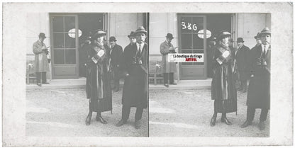 Personnages, Longchamp, Paris, plaque verre stéréoscopique, positif 8,5x17 cm