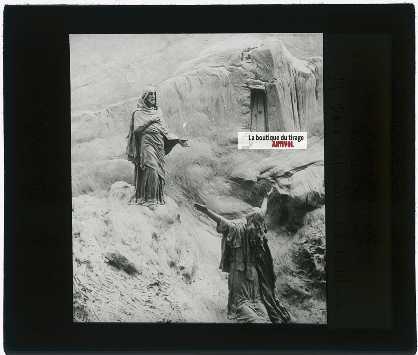 Jésus apparaissant à Madeleine, photo plaque verre, noir & blanc, 8,5x10 cm