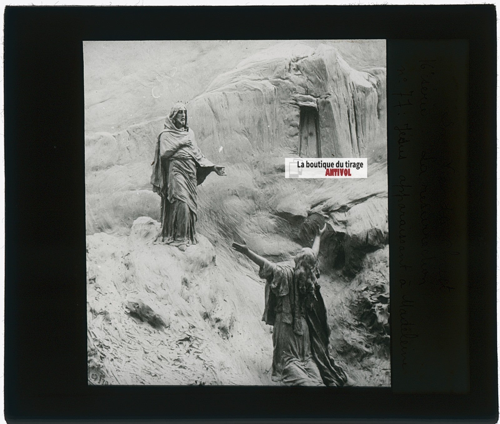 Jésus apparaissant à Madeleine, photo plaque verre, noir & blanc, 8,5x10 cm