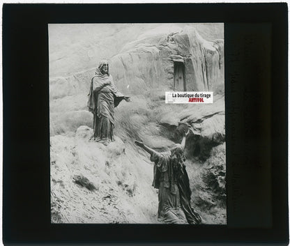 Jésus apparaissant à Madeleine, photo plaque verre, noir & blanc, 8,5x10 cm