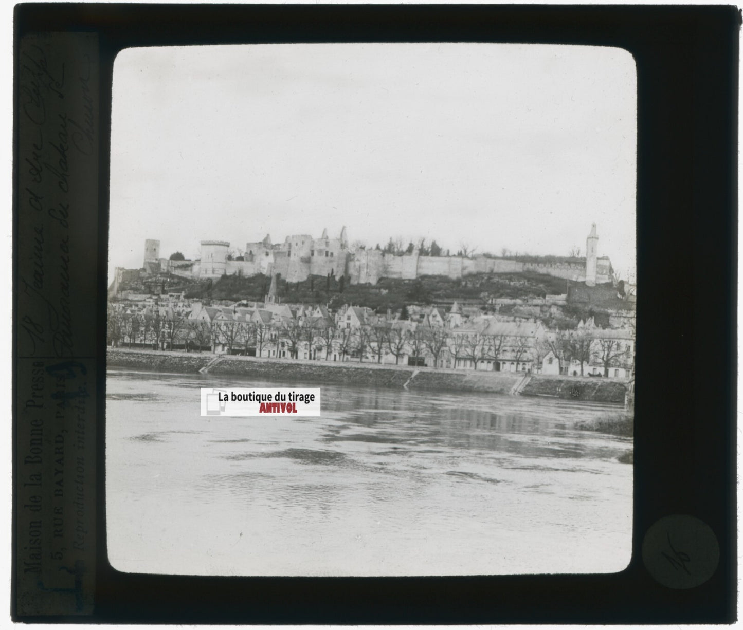 Château de Chinon, Vienne, photo plaque verre, noir & blanc, positif 8,5x10 cm