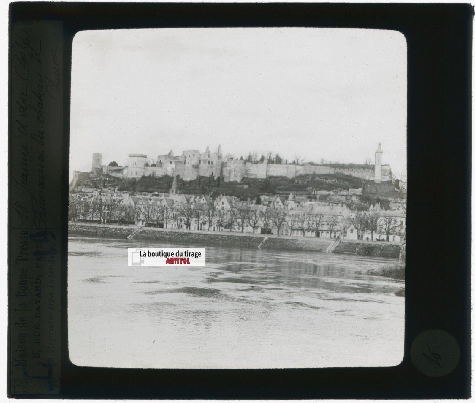 Château de Chinon, Vienne, photo plaque verre, noir & blanc, positif 8,5x10 cm