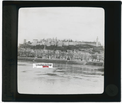 Château de Chinon, Vienne, photo plaque verre, noir & blanc, positif 8,5x10 cm