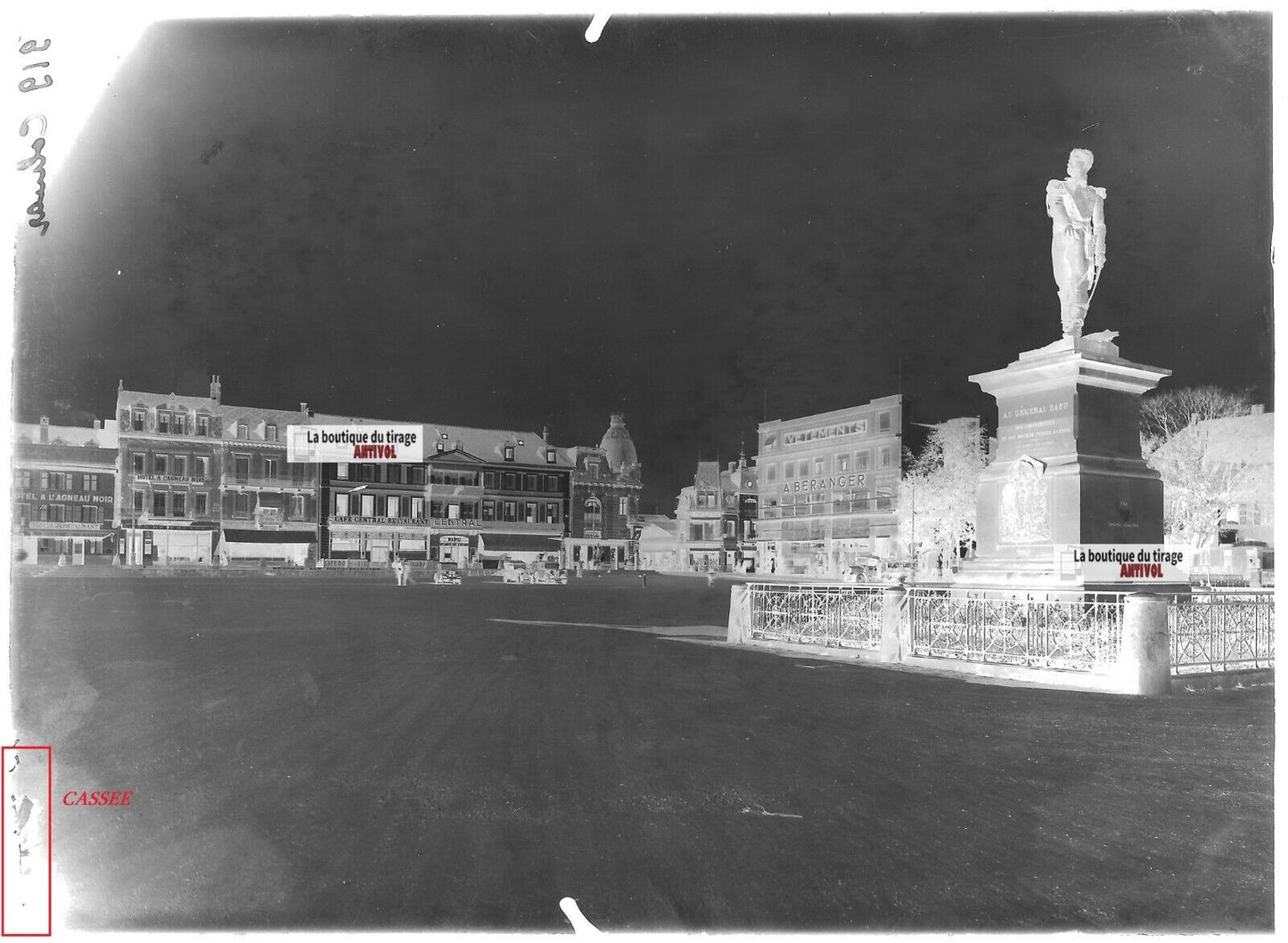 Plaque verre photo ancienne négatif noir et blanc 13x18 cm Colmar voitures Rapp