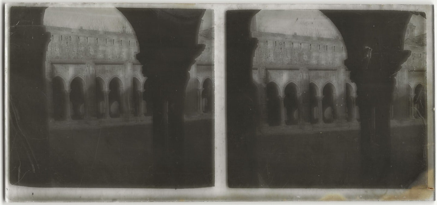 Arles, Saint-Trophime, Plaque verre photo stéréo, positif noir & blanc 6x13 cm