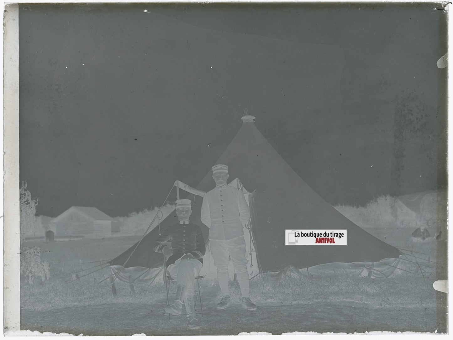 Officiers du 26ᵉ régiment, plaque verre, photo ancienne, négatif N&B 9x12 cm