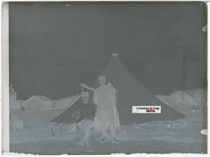 Officiers du 26ᵉ régiment, plaque verre, photo ancienne, négatif N&B 9x12 cm