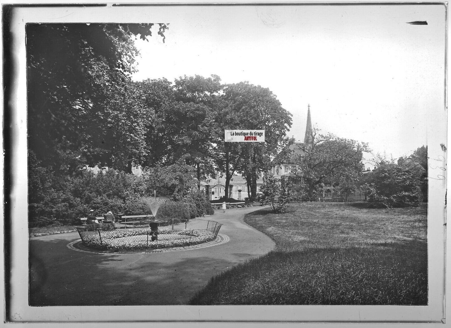 Plaque verre photo ancienne positif noir et blanc 13x18 cm Mulhouse jardin parc