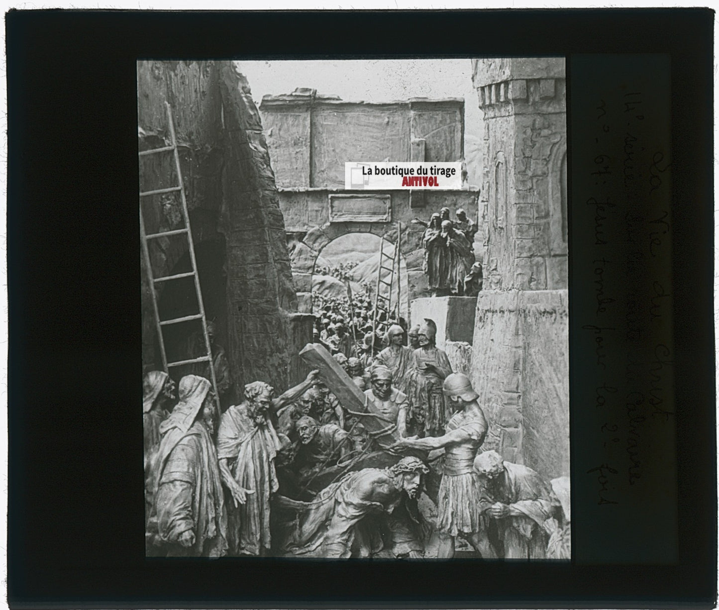 Jésus tombe pour la 2eme fois, photo plaque verre, noir & blanc, 8,5x10 cm